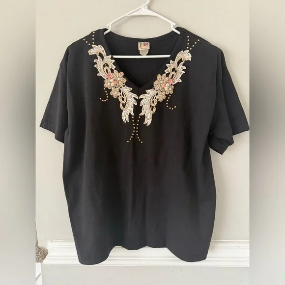 Vintage Cactus brand embellished Black Top women’s size Large - Picture 1 of 7